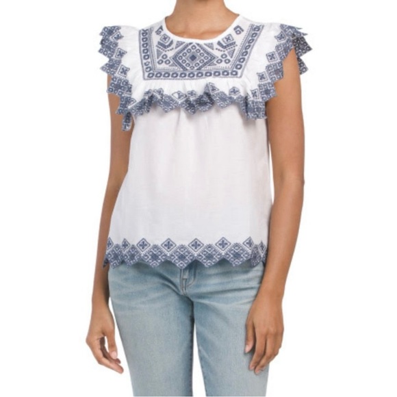 NWT Jennifer and Grace White & Blue Eyelet Sleeveless 100% Cotton Blouse Medium - Picture 2 of 15